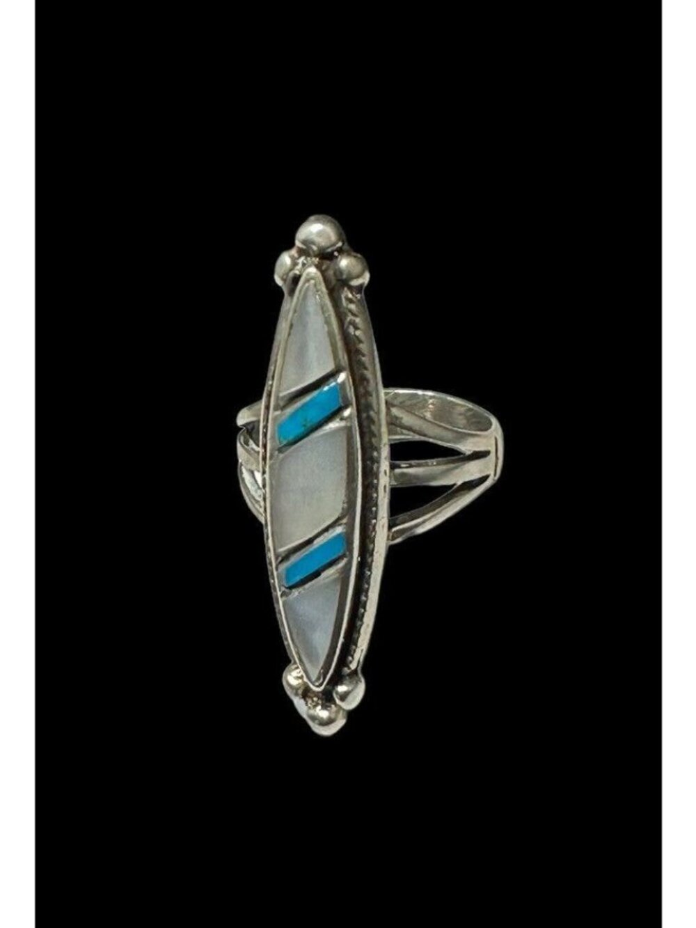 Vintage Navajo Sterling Silver Turquoise and Mother of Pearl Ring Multi Gemstone - Picture 2 of 7